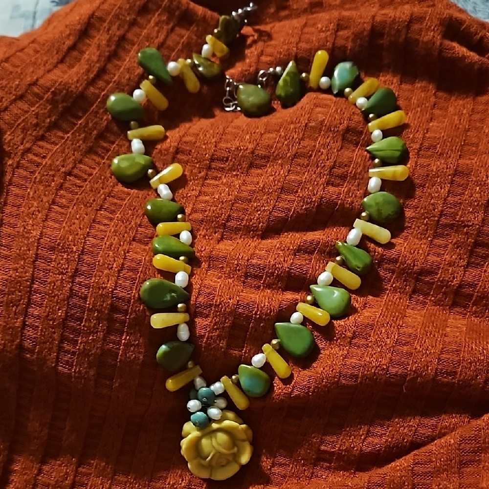 Vintage Hand Crafted Green and Yellow Jewelry